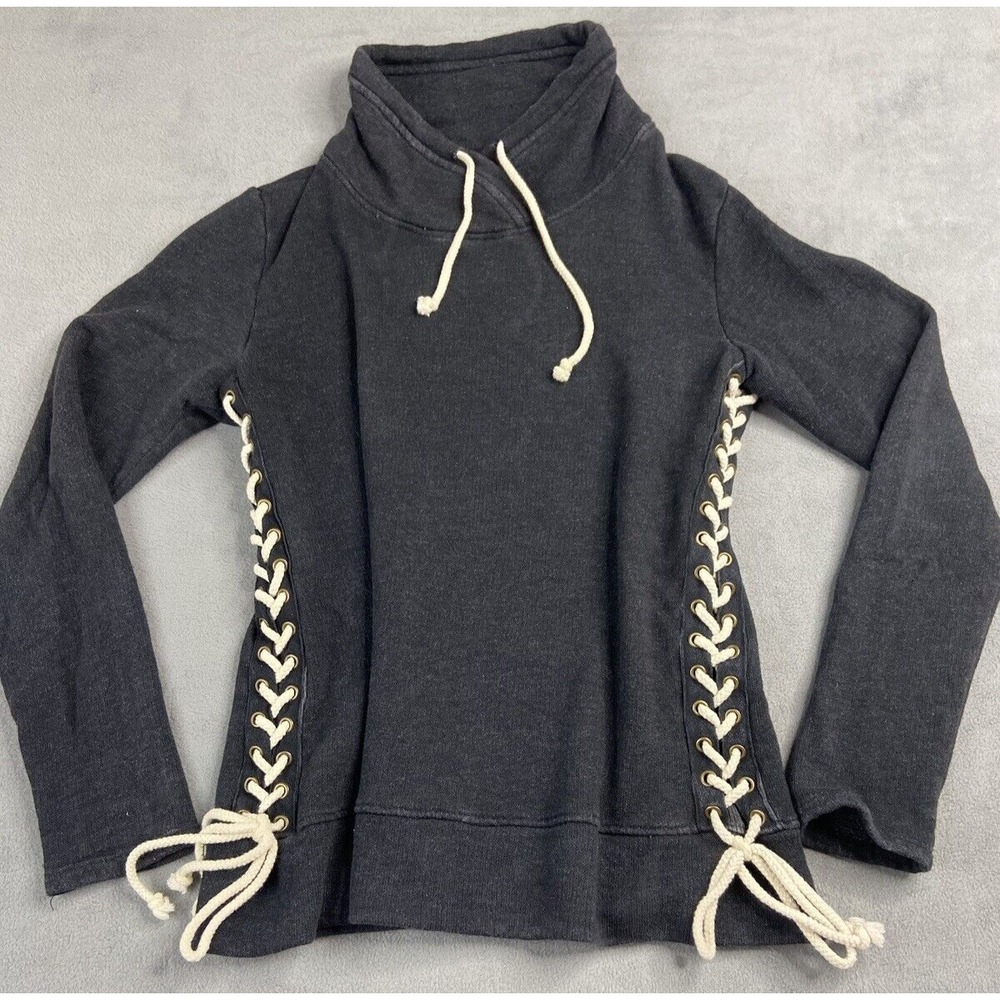 Nation LTD Sweatshirt XS Black Pullover Alexis Lace Up Sides Drawstring Top USA